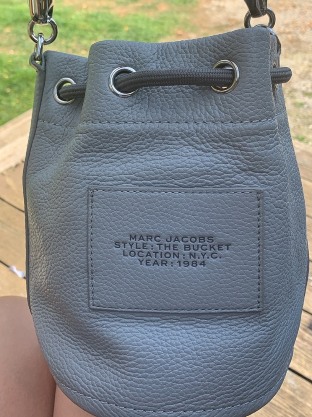 Marc Jacobs The Leather Bucket Bag – Blue Grey – Full Grain Leather